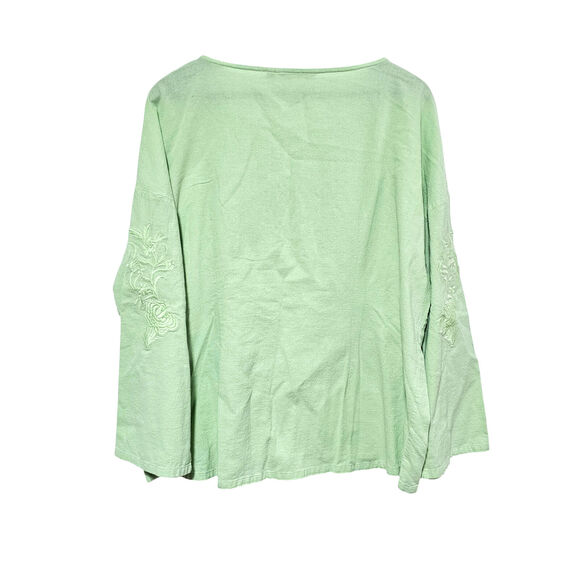 Soft Surroundings Embroidered Top Light Green Floral Cotton Slouchy Women's XL - Picture 2 of 5